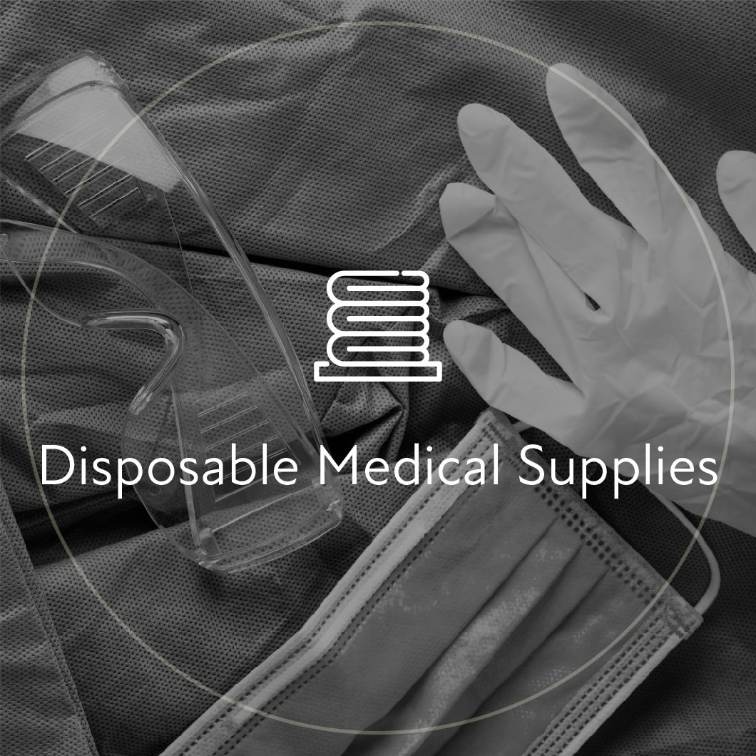 Disposable Medical Supplies icon: safety glasses, gloves, and a mask