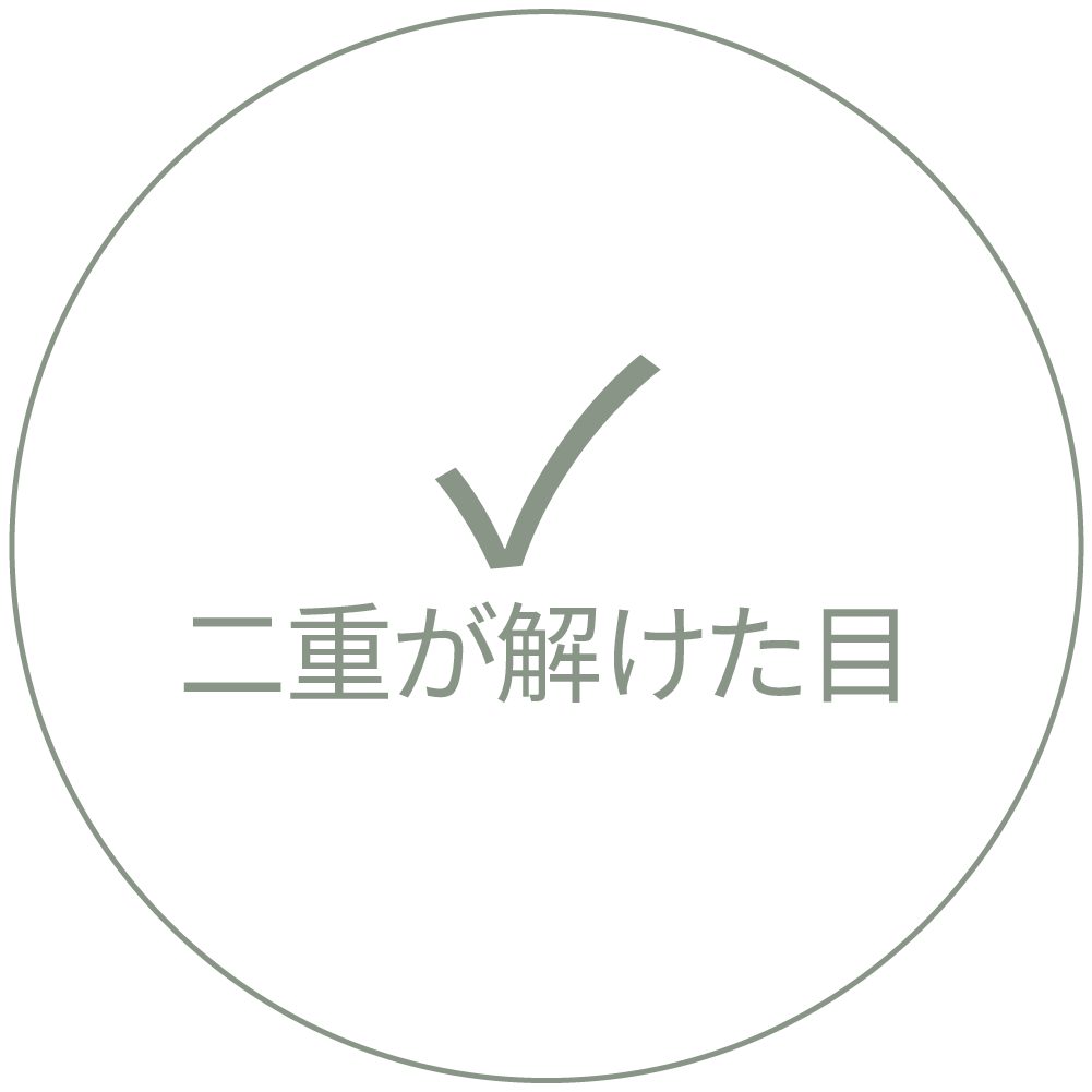 チェックマークと"二重が解けた目"という文言が書かれたカード画像