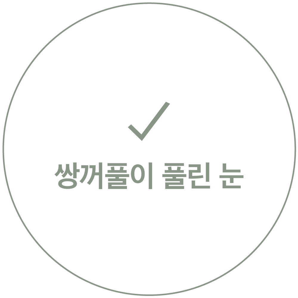 체크 표시와 "쌍꺼풀이 풀린 눈" 문구가 적힌 카드 이미지