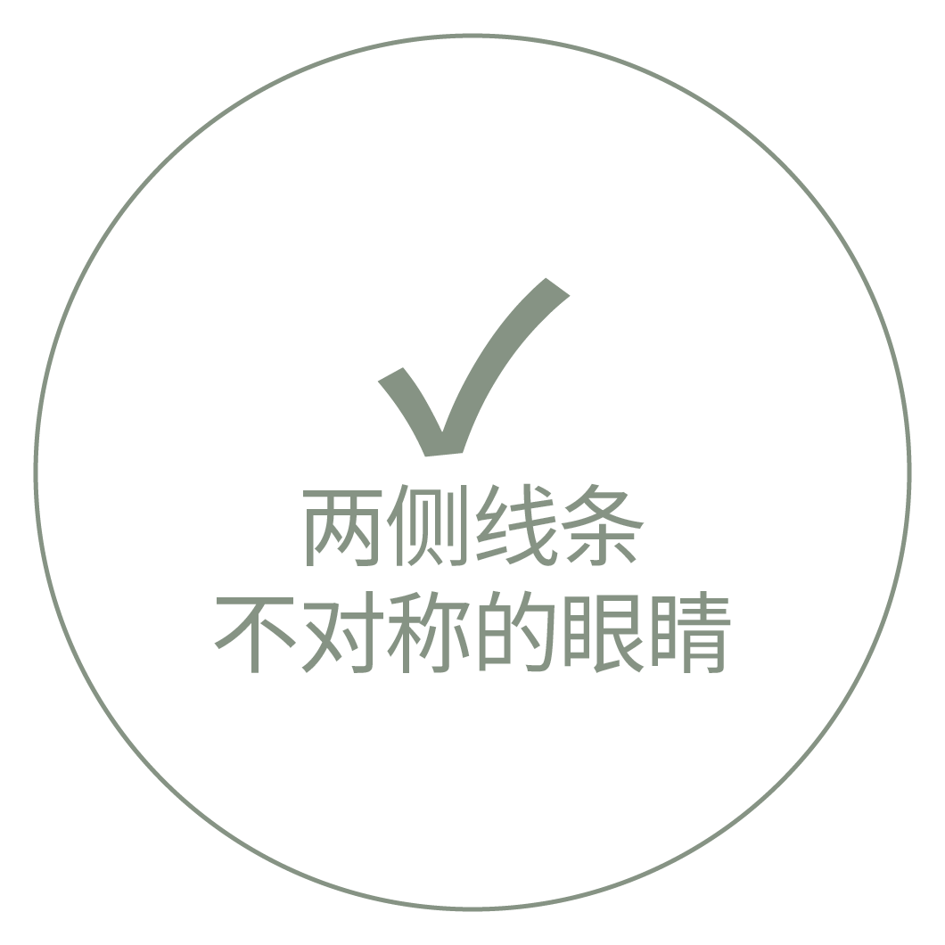 带对勾标记和"两侧线条不对称的眼睛"文字的卡片图像