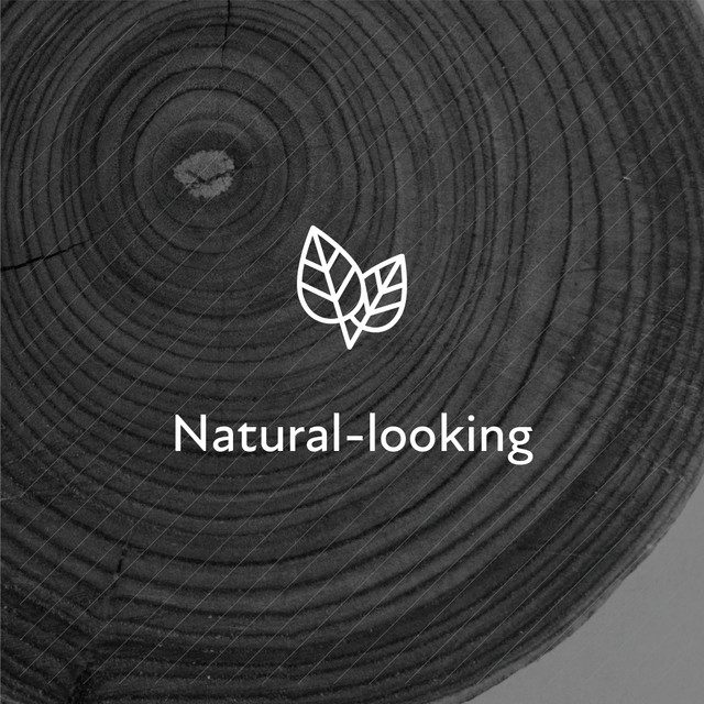 Natural-looking — tree-ring texture photo with a leaf icon