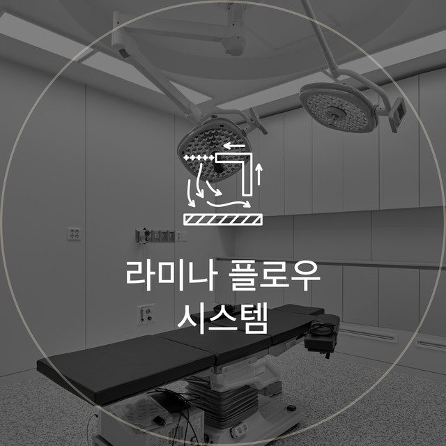 라미나 플로우 시스템: 수술실 조명 위로 공기 흐름을 표시한 아이콘
