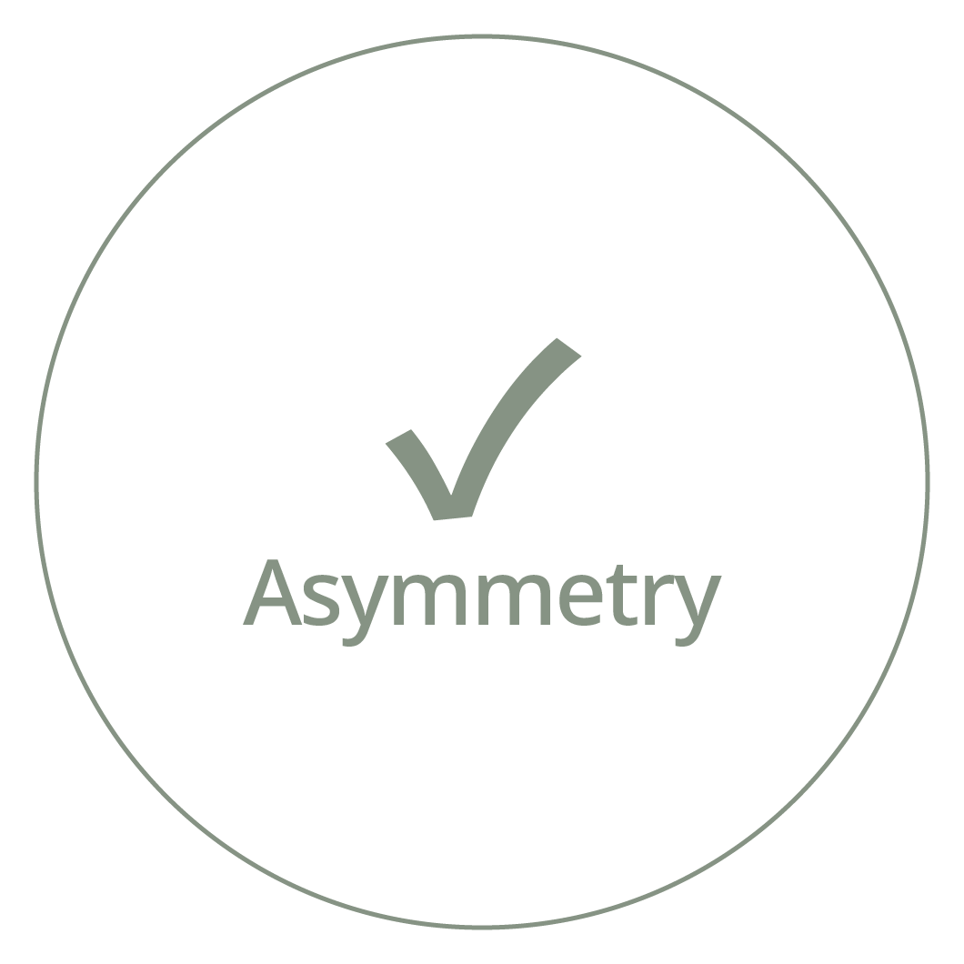 Card with a checkmark and the phrase "Asymmetry"
