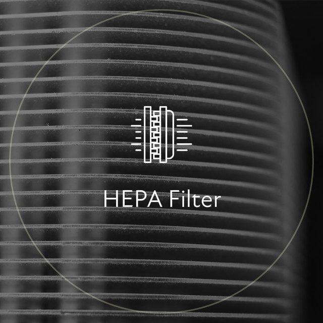 HEPA Filter: icon over a close-up of filter material