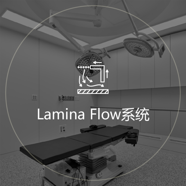 Lamina Flow流动系统:手术室照明上方以箭头标示气流方向的图标