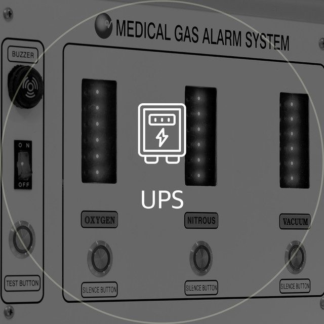 UPS: 의료가스 경보 시스템 패널을 배경으로 한 아이콘