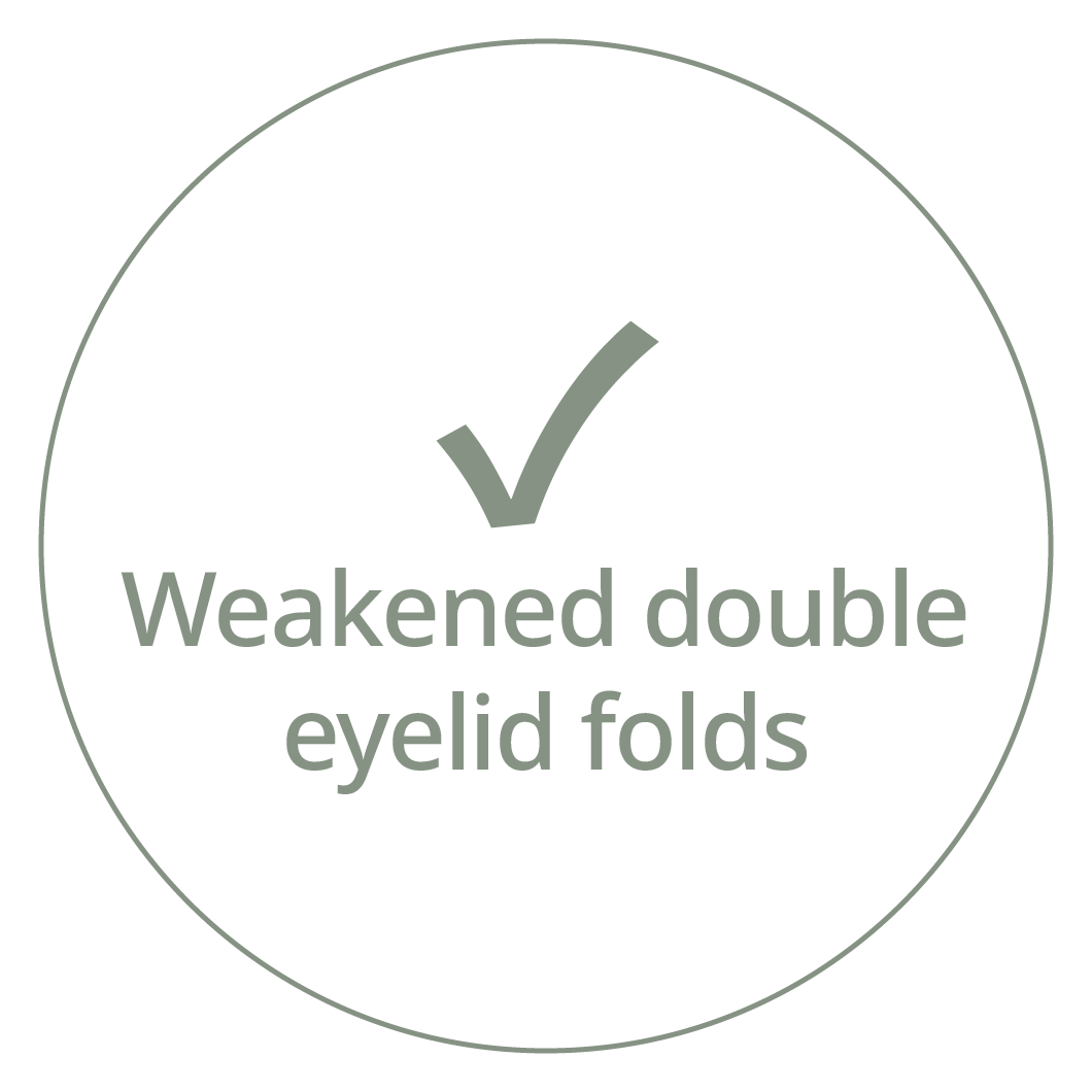 Card with a checkmark and the phrase "Weakened double eyelid folds"