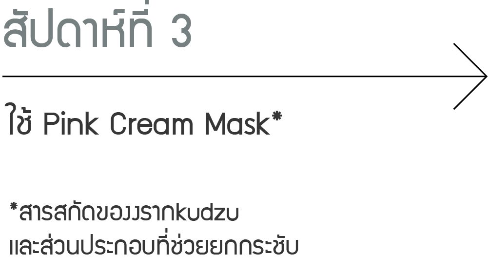 สัปดาห์ที่ 3. ใช้ Pink Cream Mask* (*สารสกัดของรากkudzu และส่วนประกอบที่ช่วยยกกระชับ)