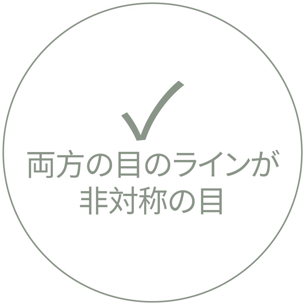 チェックマークと"両方の目のラインが非対称の目"という文言が書かれたカード画像
