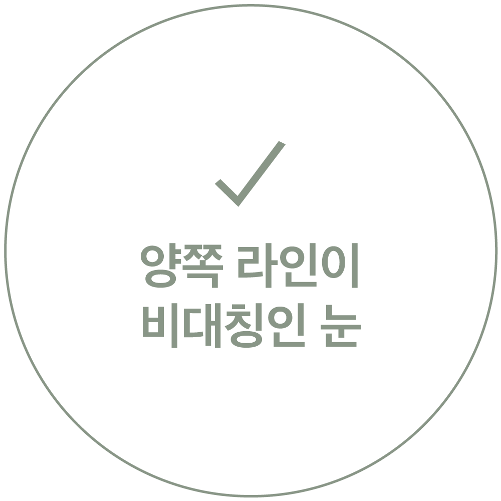 체크 표시와 "양쪽 라인이 비대칭인 눈" 문구가 적힌 카드 이미지