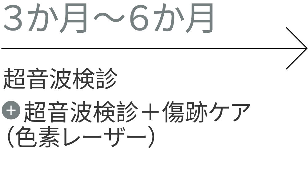 3か月〜6か月：超音波検診、傷跡ケア（色素レーザー）